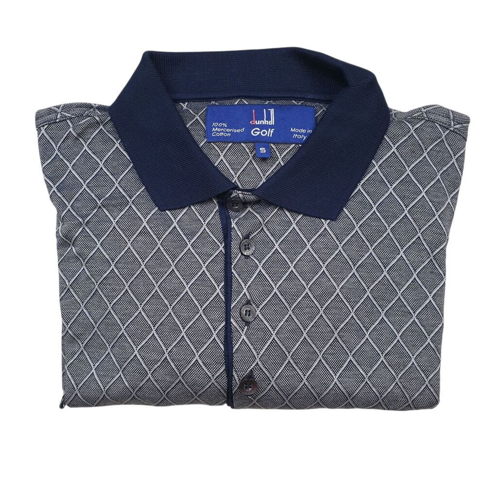 Vintage Dunhill Golf Polo Shirt Mens Small Blue Diamond Long Sleeve Italy